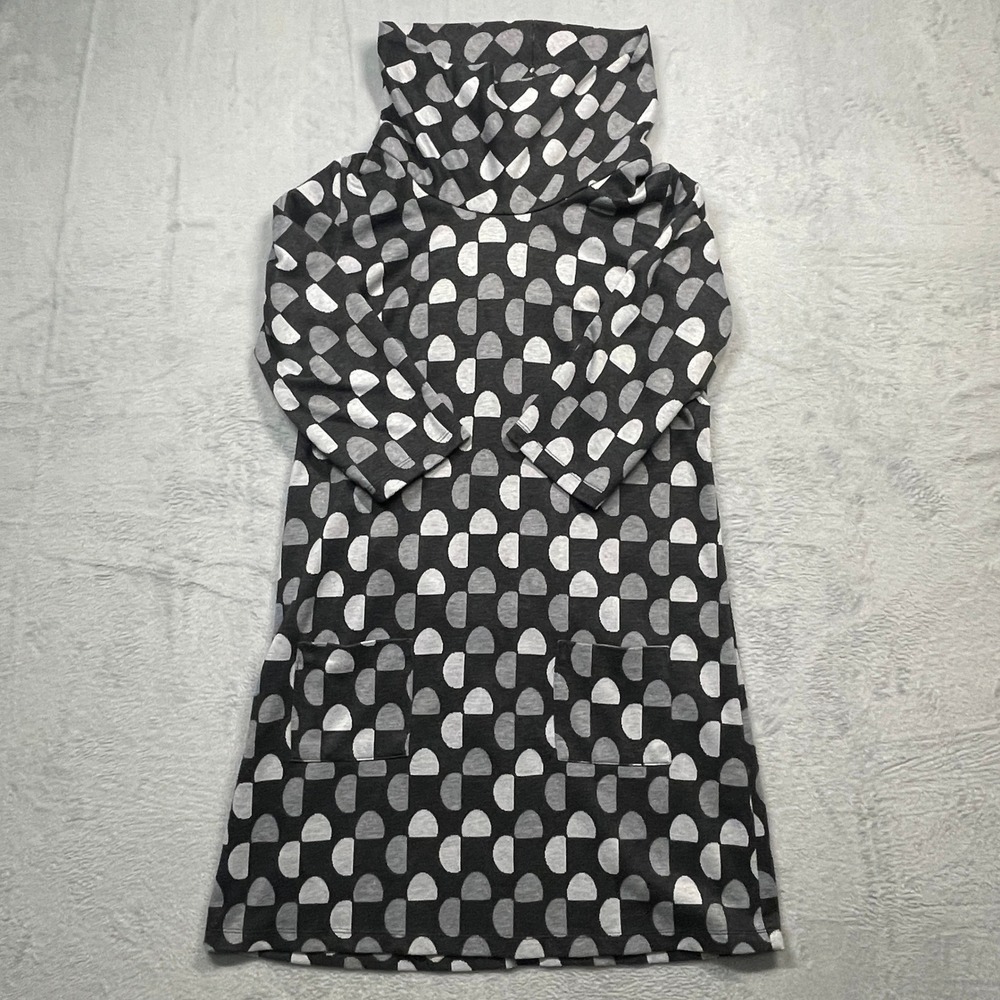 NorthStyle Dress Women M Grey Black Geometric Cowl Neck Pocket Shift Knit